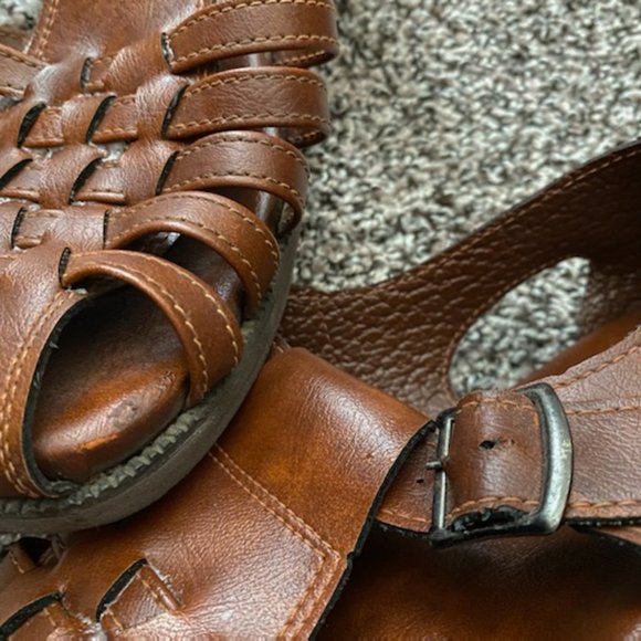 Tan LEATHER Men's FISHERMAN Basket-weave BUCKLE SANDALS * 9 (wider fit) * EUC - Picture 5 of 7